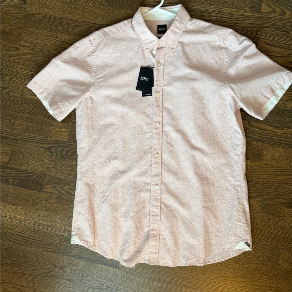 BOSS Linen Short Sleeve Button Down Large